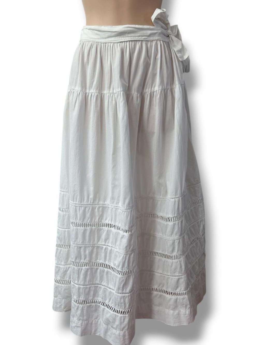 Vintage Handmade White Eyelet Side Tie Boho Maxi Skirt sz L - Picture 2 of 8